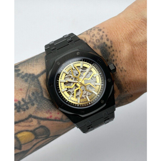 Custom Seiko Mod • Gold Skeleton Black AP • 42mm